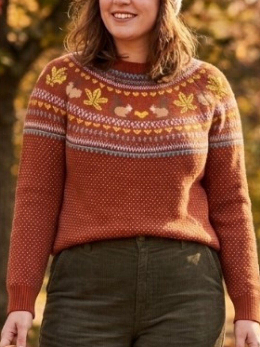 ModCloth 2X Squirrel Fair Isle Knit Sweater Orange Rust Plus Autumn Novelty